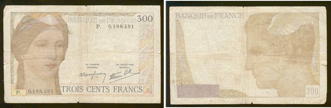 300 Francs FRANCE 1938 TB-